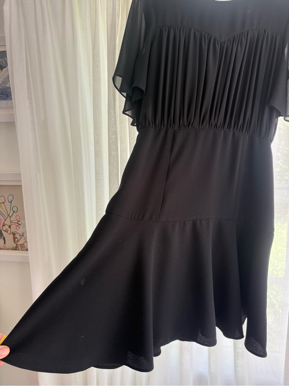 Catherine Malandrino Black Ruffled Sleeve Fit-and-Flare Dress